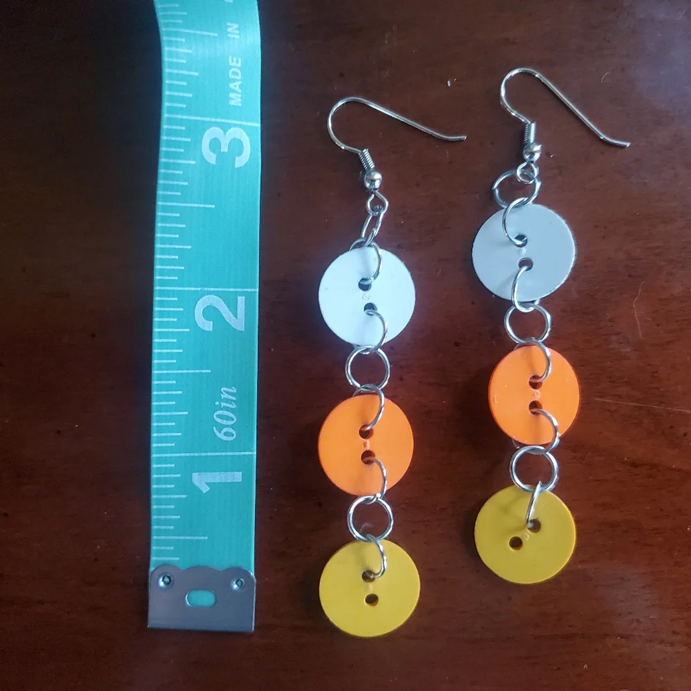 white yellow orange candycorn halloween handmade button dangle earrings